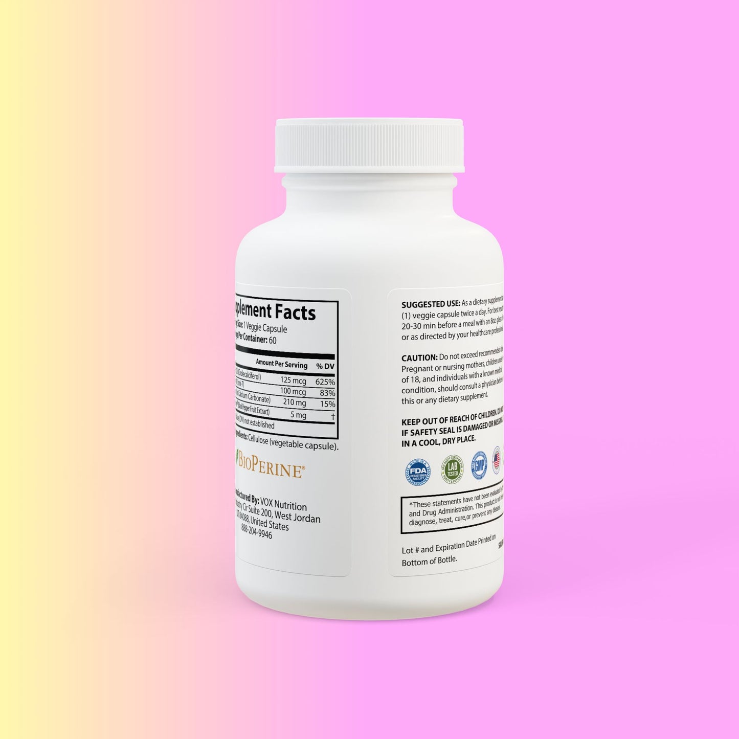 Vitamin K2 + D3 Supplement (60 Capsules)